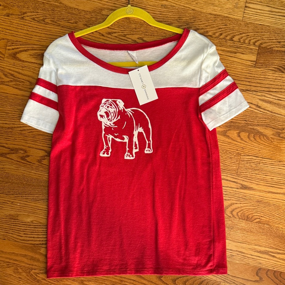 Women's Red and White Bulldog Graphic Tee
